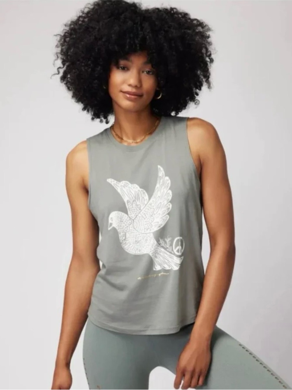 Spiritual Gangster Peace Dove Muscle Tee SZ L Gray Yoga Athleisure Casual